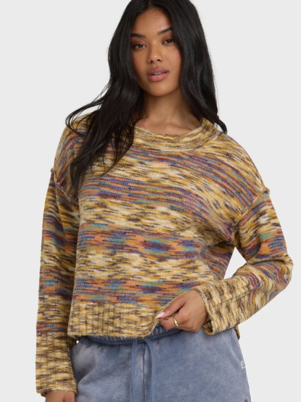 NWT Billabong Spacedye Stripe Teak Cropped Malibu Creek Sweater Top